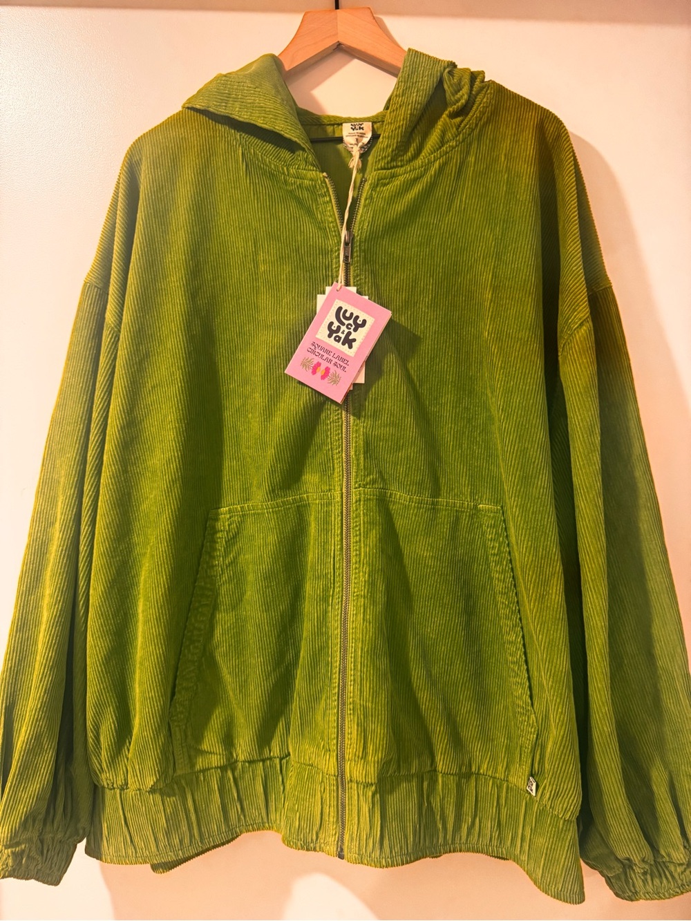 Lucy & Yak Olive Green Cord Zip Hoodie Jacket